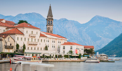 Perast and St. Nicholas Church at dusk ,Kotor Bay,Montenegro.