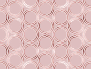 Geometric seamless pattern with rose gold volumetric circle tiles.