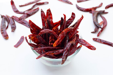 Fototapeta premium Dried red chili pepper on white background.