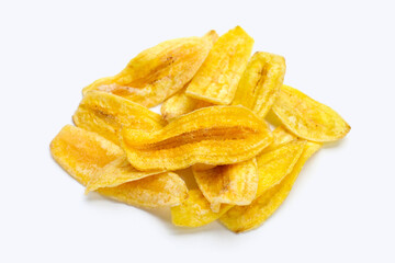 Banana slice chips on white background © Bowonpat