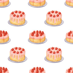 Watercolor dessert cake seamless patterns