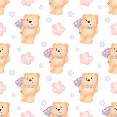 hand drawn seamless patterns with cute bear