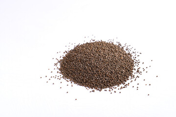 Pile of perilla seeds on white background, Healthy herbal seed ingredients in Asian food