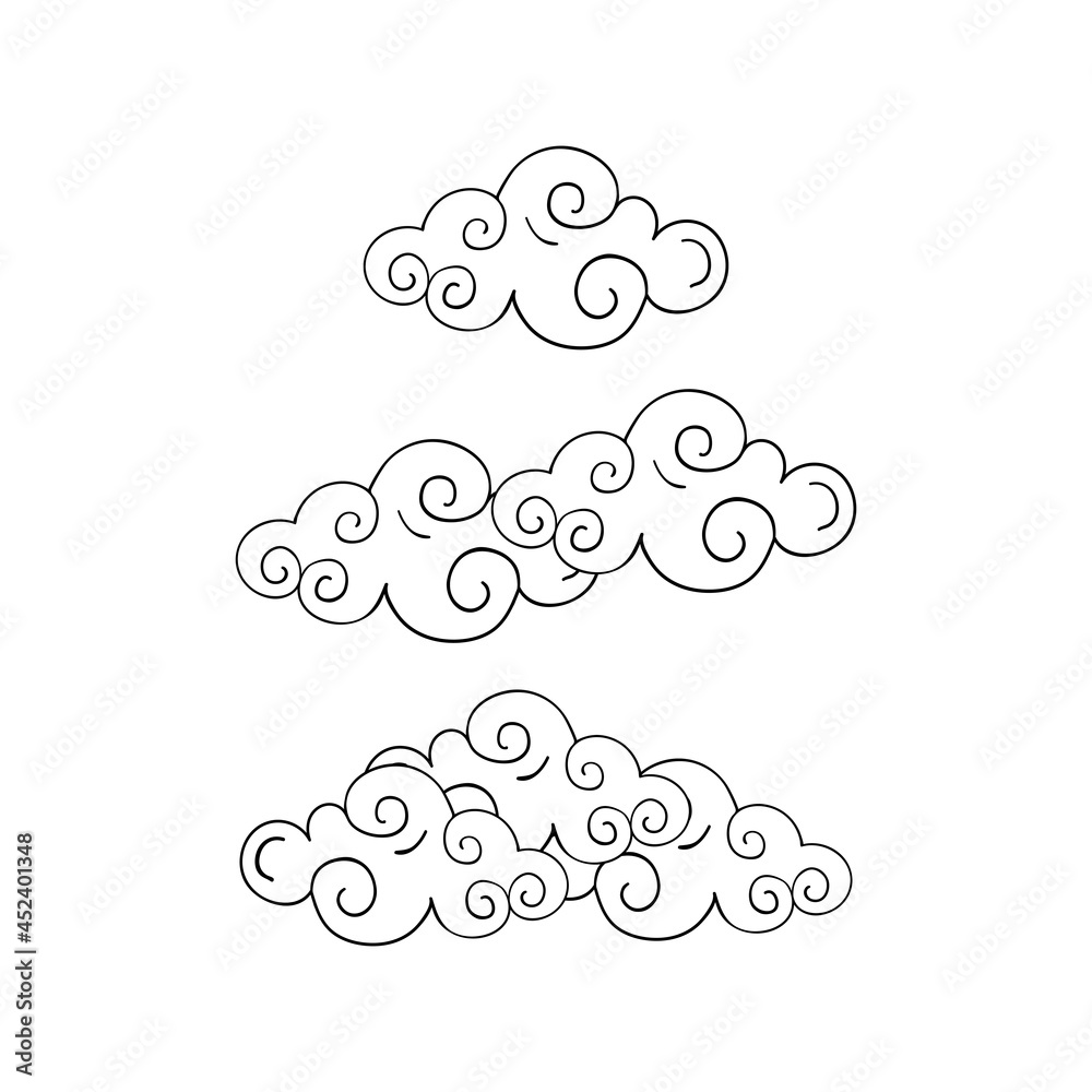 Wall mural cloud icon. linear hand drawing white cloud, clipart about weather, rain, chinese style. vector sket