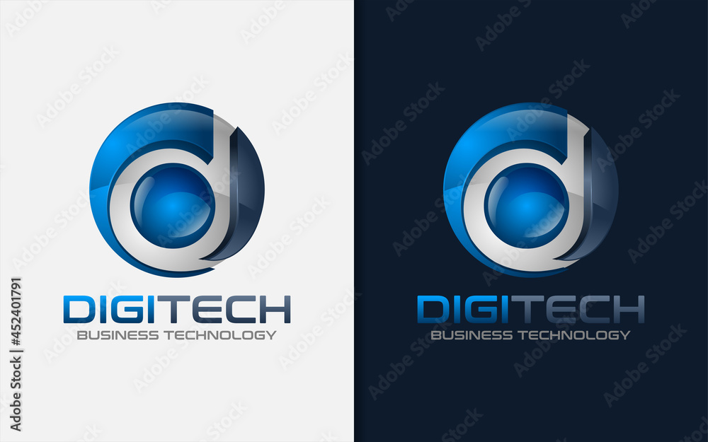 Poster Abstract Initial Letter D with Circle and 3D Modern Style Logo Design. Tech Futuristic Vector Logo Design.