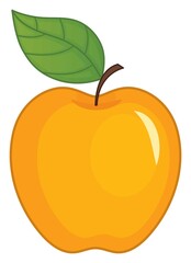 Yellow Ripe Apple with Leaf. Yellow Apple