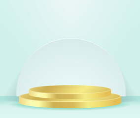 Modern gold cylinder pedestal podium, minimal, Stage for awards on website,  Abstract room,