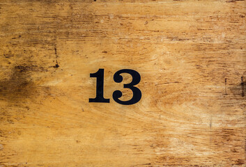wood cabinets with number 13 in the locker room - obrazy, fototapety, plakaty