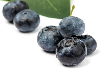 a macro extreme closeup view of fresh ripe blueberries isolated on white

