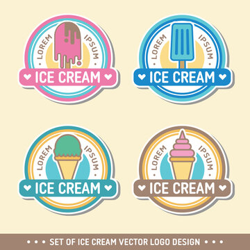 set of ice cream shop logo. gelato badges. Vector italian ice cream labels. Retro design for cafeteria or bar.