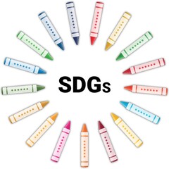 SDGsカラーのクレヨンが円形に並んだイラスト