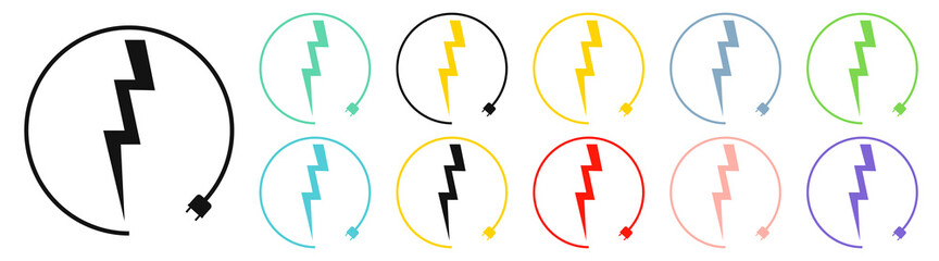 Electric car charging icons, graphic design template, lightning bolt. Parking with electric charge signs, vector illustration