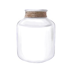 Glass jar watercolor hand drawn clipart isolated on white background. Zero waste lifestyle, eco-friendly kitchen. No plastic concept. Handmade illustration.