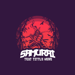 samurai  shadow behind red moon	