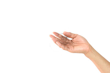Hair loss, hair loss every day, serious problems and hair loss on a white background.