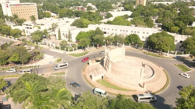 Aerial voew of monument in paseo del montejo Merida Mexico