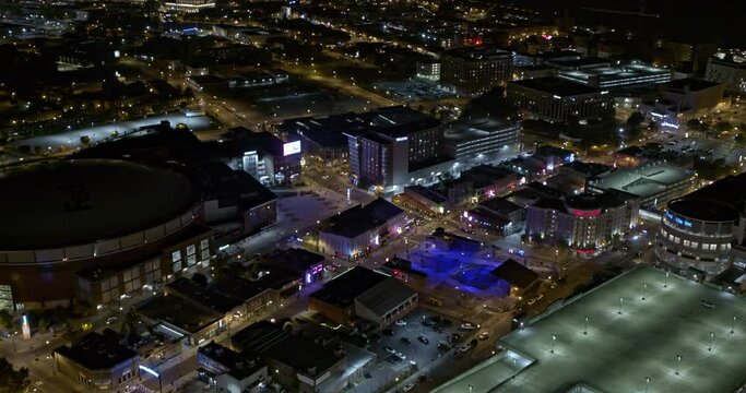 Memphis Tennessee Aerial v4 pan left shot revealing the famous beale street is now quiet and empty during global pandemic - Shot with Inspire 2, X7 camera - August 2020