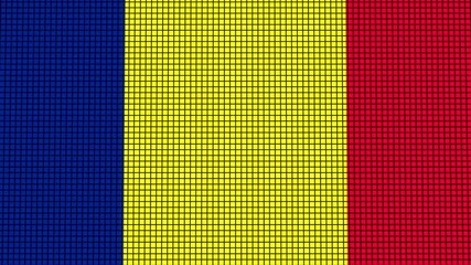 Chad Flag animated in pixel grid style technology background