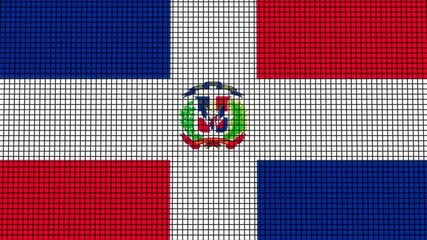 Dominican Republic Flag animated in pixel grid style technology background - Powered by Adobe
