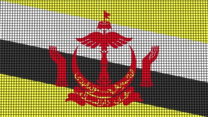 Brunei Flag animated in pixel grid style technology background
