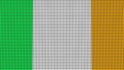 Ireland Flag animated in pixel grid style technology background