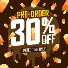 Pre-Order Sale, 30% off, discount poster design template, promo shopping banner, vector illustration