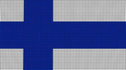 Finland Flag animated in pixel grid style technology background
