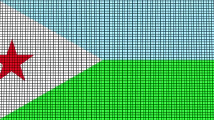 Djibouti Flag animated in pixel grid style technology background