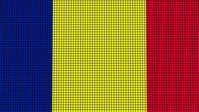 Chad Flag animated in pixel grid style technology background