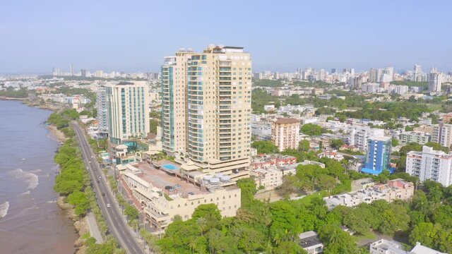 Aerial drone panoramic view of George Washington Avenue in Dominican Republic