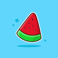 Slice of Watermelon Cartoon Vector Illustration. Good Used for Sticker, Logo, Icon, Clipart, Etc - EPS 10 Vector