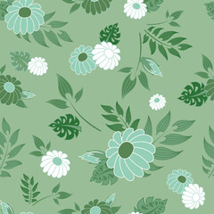 Blue Daisy Flowers Seamless Pattern Background