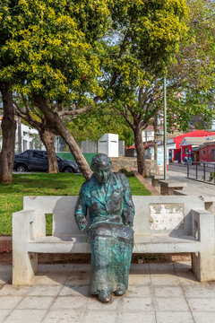 Valparaiso, Chile - October 13, 2019: Monument to the famous Chilean poet Gabriela Mistral in Valparaiso, Chile