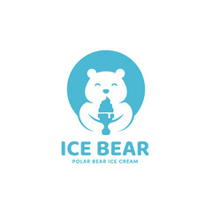 Ice bear ice cream cone with polar bear mascot logo icon template