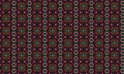 Multicolored striped seamless texture with patterns of various mosaic shapes. Design for wallpapers, carpets, linoleum, blankets, fabrics, curtains, packaging and other home decor.