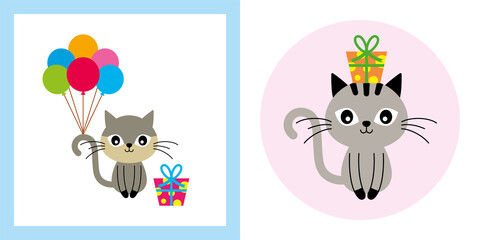 cute kitten cat gift card vector