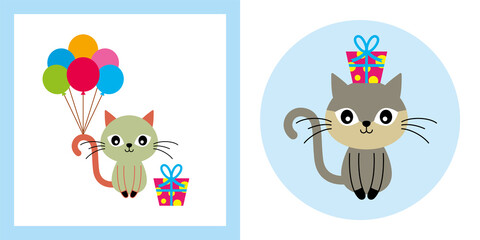 cute kitten cat gift card vector