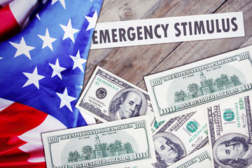 American flag with emergency stimulus text
