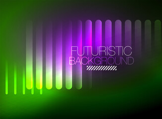 Bright neon color techno abstract background, shiny glowing neon lines in the dark background
