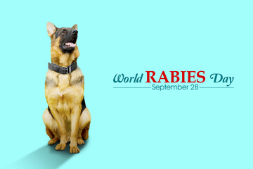 German Shepherd dog with world rabies day text - obrazy, fototapety, plakaty