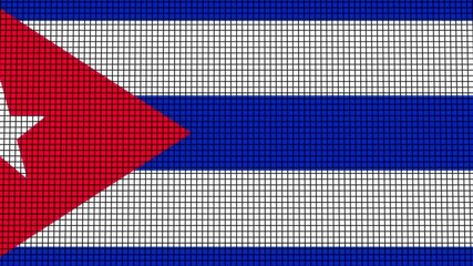 Cuba Flag animated in pixel grid style technology background