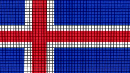 Iceland Flag animated in pixel grid style technology background