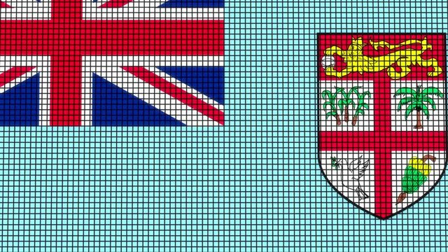 Fiji Flag animated in pixel grid style technology background