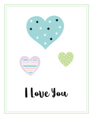 i love you greeting card with heart pattern graphic vector