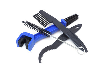 Bicycle chain cleaning tool set isolated on white background