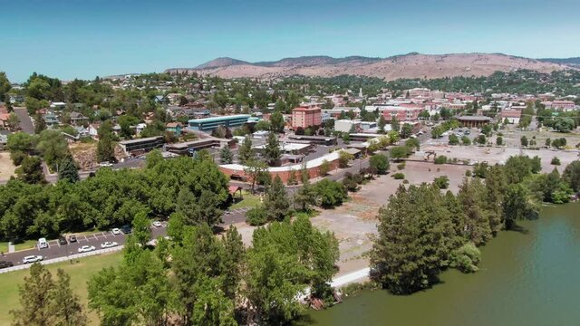 Aerial: Downtown Klamath Falls, Oregon, USA