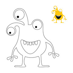 Vector cute monsters. Funny line hand-drawn aliens for coloring pages. Flat vector illustration.