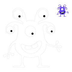 Vector cute monsters. Funny line hand-drawn aliens for coloring pages. Flat vector illustration.