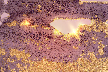 Luxury abstract fluid art alcohol ink pattern with marble texture. Modern gray, purple and gold background with paint splash and golden glitter for poster, flyer, brochure design.