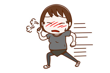 ＜全身・正面＞猛ダッシュで走って息が苦しそうな妊婦